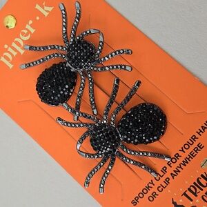Piper K x Marshalls Black Crystal Spider Hair Clips, Set of 2, NWT